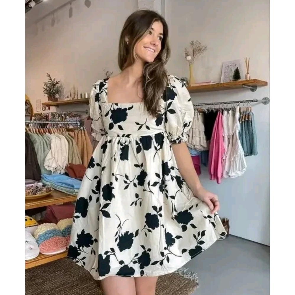 Floral Black and White Dress